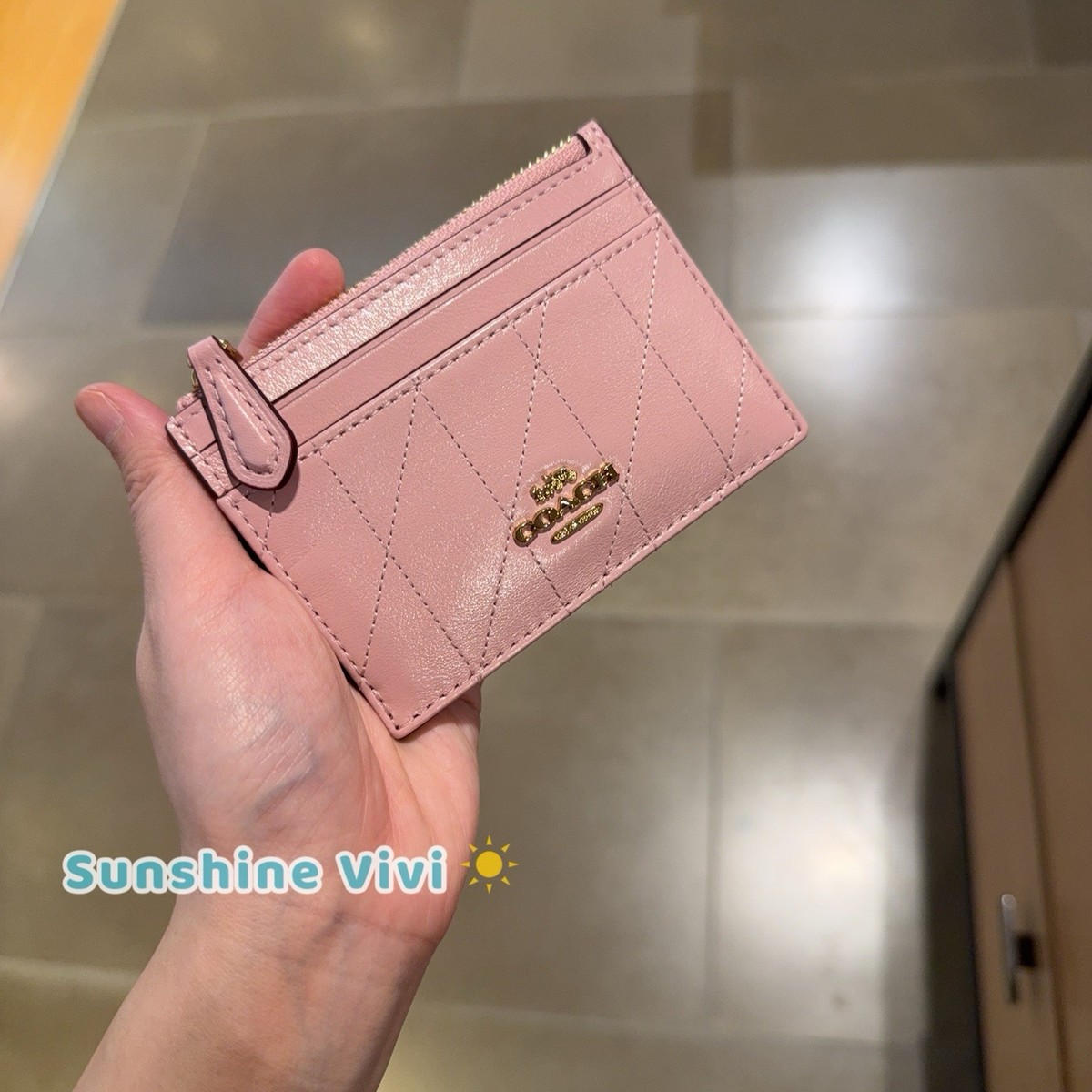 NWT Coach Mini Skinny Id Case Quilting Gold/Carnation Shiny smooth