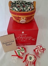 Vtg Longaberger Tree Trimming Peppermint Basket 1999 Complete Combo Candles