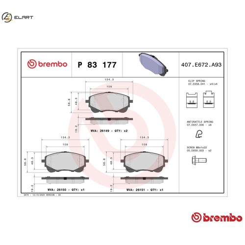 BRAKE PAD SET DISC BRAKE P 83 177 FOR TOYOTA COROLLA/ALTIS/Hatchback AURIS 1.8L