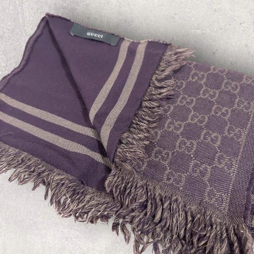 Authentic GUCCI scarf shawl muffler wool dull purple good condition for Women's - Picture 3 of 24