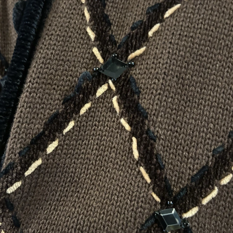 Cárdigan Berek Otoño Suéter Marrón Con Cuentas Adornado Acción de Gracias Grannycore De Colección Foto 4 de 4