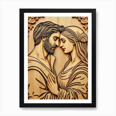 Love Couple - Wood Work Portrait Ar Framed Wall Art Poster Canvas Print Picture