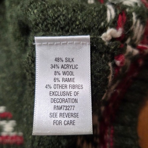 Green Cardinal Embroidered Silk Wool Blend Zip Front Cardigan Sweater Size Med. - Picture 5 of 7