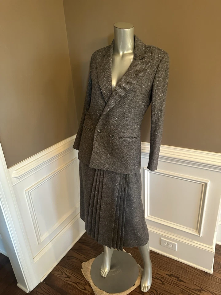 Christian Dior Norman Marcus Separates 100% Wool Grey Skirt Suit Sz 6 - Image 3 of 4
