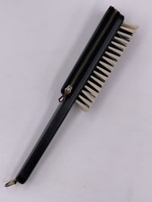 Vtg German Travel Shoe Brush Zippered Accessory Attached Leather Pouch Complete