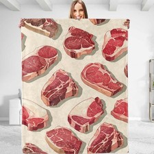 Funny Steaks Throw Blanket - Plush Soft Comfy Lightweight Warm Fuzzy Cozy and...