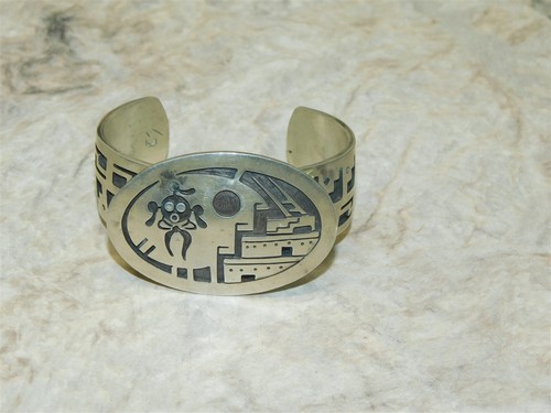 Bobby Secakuku Signed Hopi Silver Cuff Bracelet