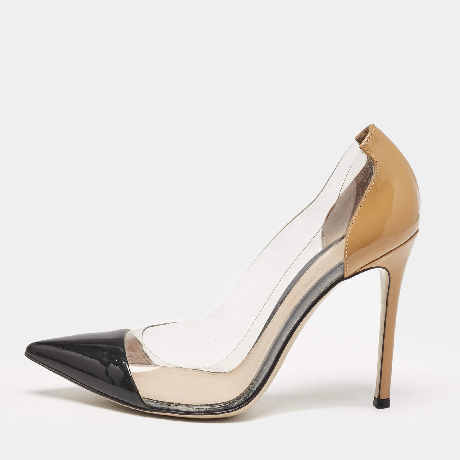 Gianvito Rossi BlackBrown Patent Leather and PVC Plexi Pumps Size 38