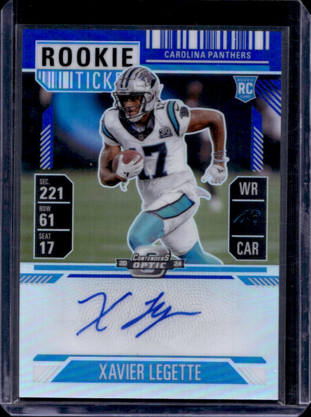 2024 Contenders Optic Xavier Legette Rookie Ticket RPS Auto RC Blue Prizm #48/75