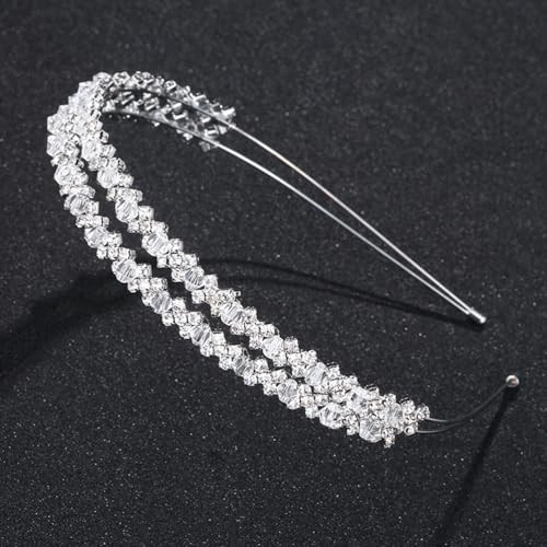 Double Layer Silver Hair Hoop Rhinestone Headband Wedding Hair Loop Hair Clasp - Picture 6 of 8