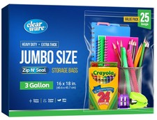 Large Storage Bags With Zipper Top - 3 Gallon Size, 16" x 18", Extra Large Plast