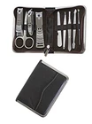 10 Pc Manicure Pedicure Kit Stainless Steel Nail Clipper Grooming Set Brown Case