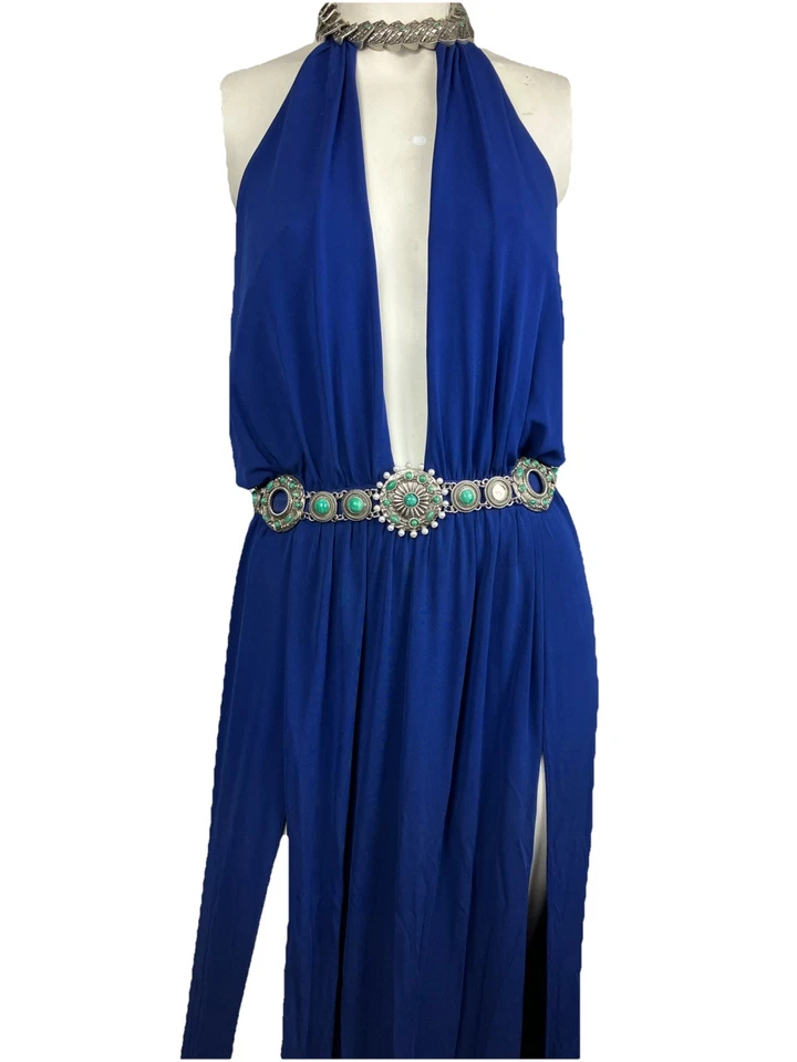 40 Nuevo Con Etiquetas Vestido Jersey Roberto Cavali Joya Aberturas Tren Sumergir Busto Drapeado Serpiente Foto 3 de 4