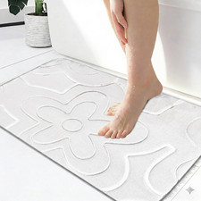 Image of Memory Foam Velvet Bath Mat Non Slip Bathroom Water Absorbent Pedestal Mat