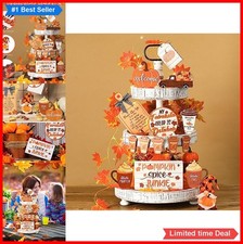 Fall Tiered Tray Decor Set 15 Pcs Wood Pumpkin Maple Leaf Table Signs
