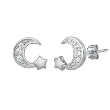 Sterling Silver High Polished Moon  Star Crescent Moon Star Earrings 925 New