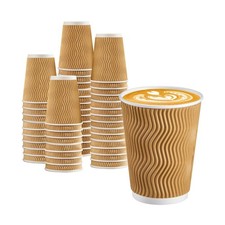 100 Pack 12 oz Disposable Paper Coffee Cups, Leak Proof Insulated Ripple Wall...