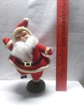 Vintage Flocked velvet dancing Santa plastic face beautiful colorful