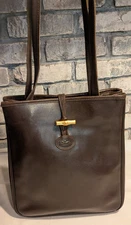 VTG Longchamp Roseau Large Brown Leather Saddle Shoulder Bag  Made in France