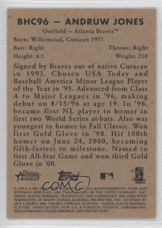 2001 Bowman Heritage Chrome Andruw Jones #BHC96 - Image 2 of 2