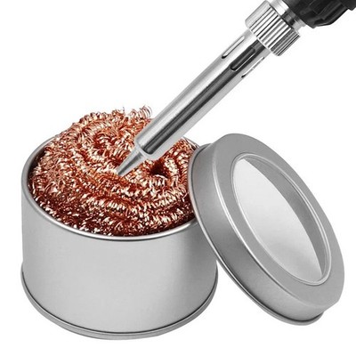 Soldering Iron Tip Cleaner Ball Copper Wire Mesh w/ Metal Tin Cleaning Tool