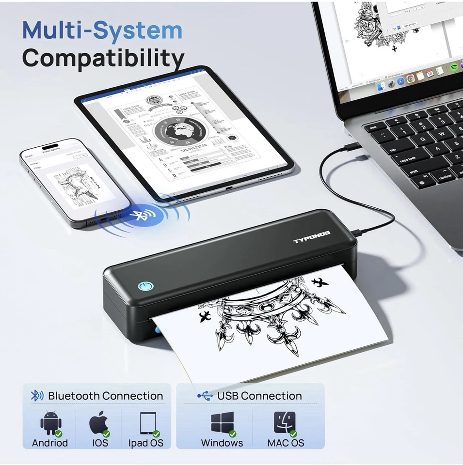 A4 paper size Wireless Inkless Portable Thermal Printer for Phone & Computer - Image 2 of 4