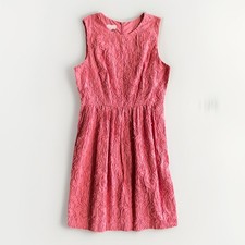 Talbots Dress Womens 8 Coral Sheath Floral Brocade 100% Cotton Sleeveless Summer