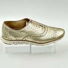 Cole Haan Size 8 Oxford Gold Metallic Wingtip Zerogrand Womens MSRP 180