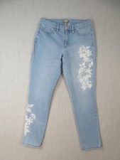 Martha Stewart Womens 6P Jeans Floral Embroidered Skinny Light Blue