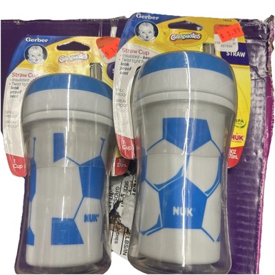 2 NIP Gerber Graduates Straw 9oz Cup NUK Insulated Blue Soccer 2011
