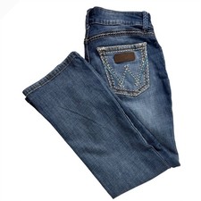 Wrangler Women Boot Cut Jeans Blue Denim Embellished Pockets Size 9 10
