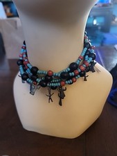 Vintage Native Navajo Turquoise Coral Silver Kachina Dolls Heishi Choker...
