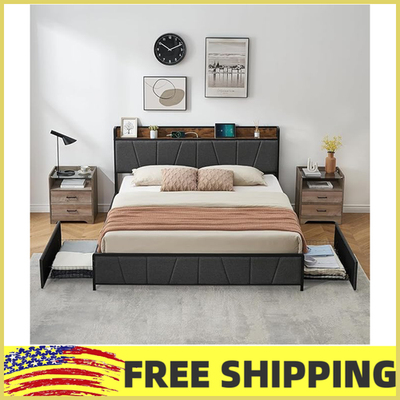 ベッドフレーム 160cm bed frame with drawers Twin/Full/Queen/King Size Bed Frame W/2 Storage Drawers & Charging