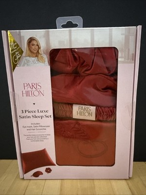 New Paris Hilton 3 Piece Luxe Satin Sleep Set - Red