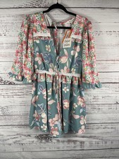 Davi  Dani Romper Womens Small Multicolor Floral 3/4 Sleeve Tie Waist Boho
