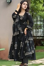 Women's Anarkali Kurti Pant Dupatta Set Indian Bollywood Ethnic Kurta Set Dress