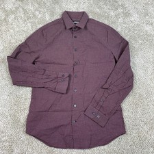 Express Extra Slim Button Up Shirt Men's Medium Burgundy White Long Sleeve Check