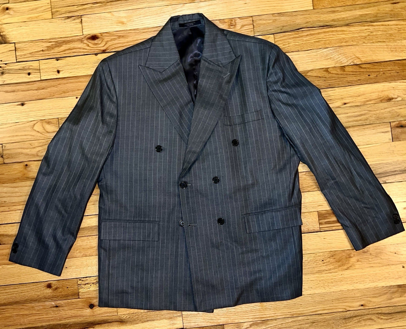 Custom Gray Pinstripe STUDIOSUITS Wool Suit. 44 Chest. 40 Pants. 40s Style.
