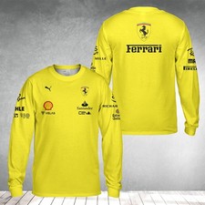 Custom Name Men's Ferrari Logo 3D Yellow Long Sleeve Shirt All Size S-5XL