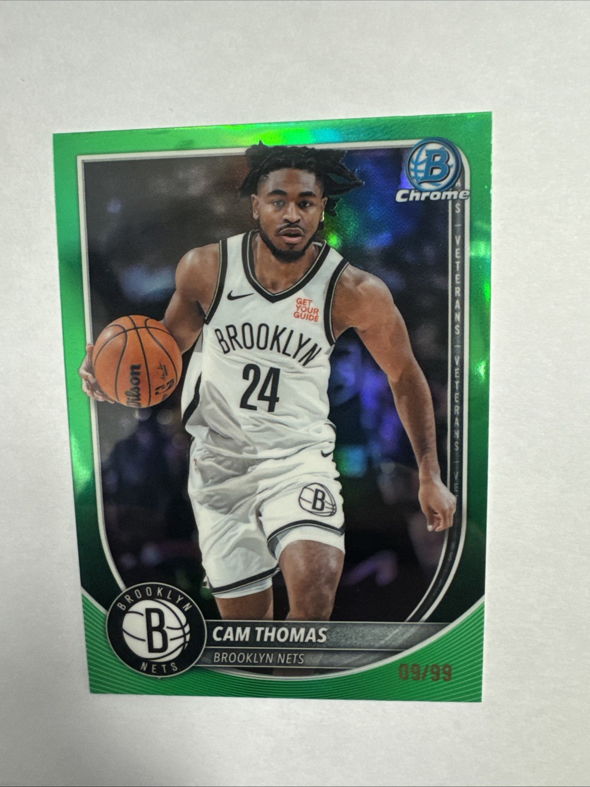 2025-26 Bowman Chrome Cam Thomas BCV-59 Green Refractor 09/99 Brooklyn Nets