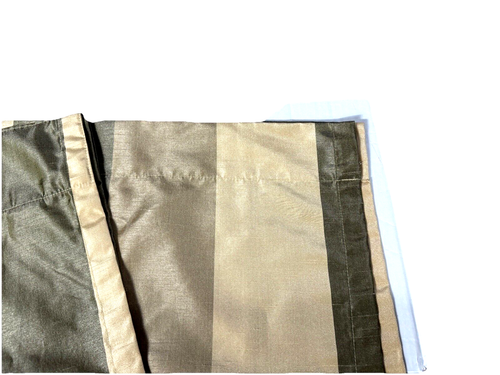 2 Stripe Luxury Curtains Panels Faux Silk Drapes Pair Green Tan 84" Long - Picture 4 of 6
