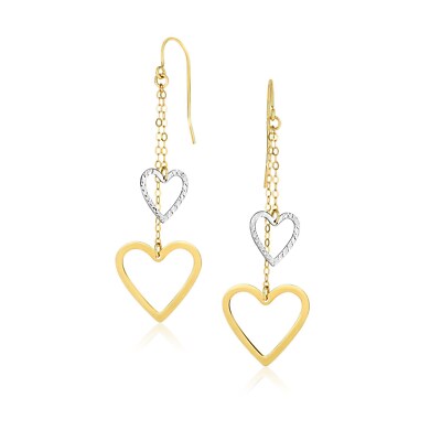 10 Karat bicolor Gold Cutout Herz Kette baumelnde Ohrringe