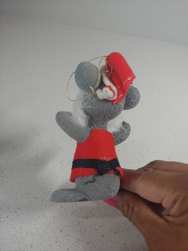 flocked felt santa mouse Christmas ornament vintage - Picture 4 of 7