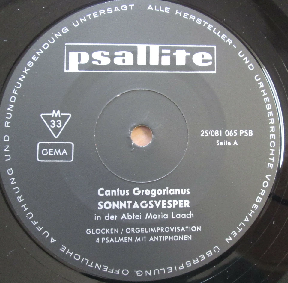 Cantus Gregorianus Sonntagsvesper In Der Abtei Maria Laach 10" Vinyl NEAR MINT - Изображение 3 из 4
