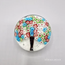 Vintage Paperweight Flower Millefiori Murano Art Glass Multicolor Tree Of Life