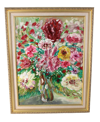 Floral Bouquet Still Life Oil Painting Signed Eric de Vienne 04