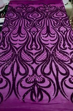 Purple 4way stretch sequin Lace fabric 50 Width Sold By The Yard