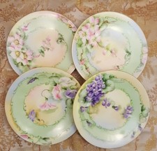 J P L  LIMOGES  France 4 Hand Painted Flower Plates 6½
