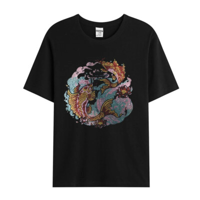 Fashion Trend Fish Hot Diamonds Rhinestones Black Summer Luxury Men T-Shirt