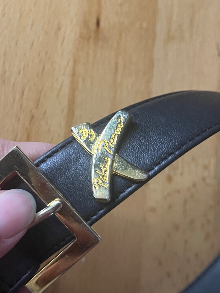 Vtg 80s Paloma Picasso Belt Gold Brass Signature X Buckle Dark Navy Leather Vtg 80s Paloma Picasso Belt Gold Brass Signature X Buckle  main image 2